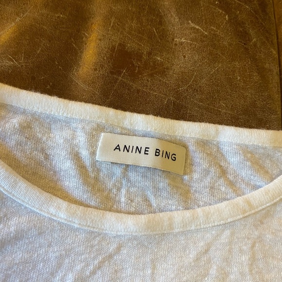 Anine Bing Women’s Shirt Size M Linen White Casual T-Shirt Tee Minimalist Top - Picture 4 of 7